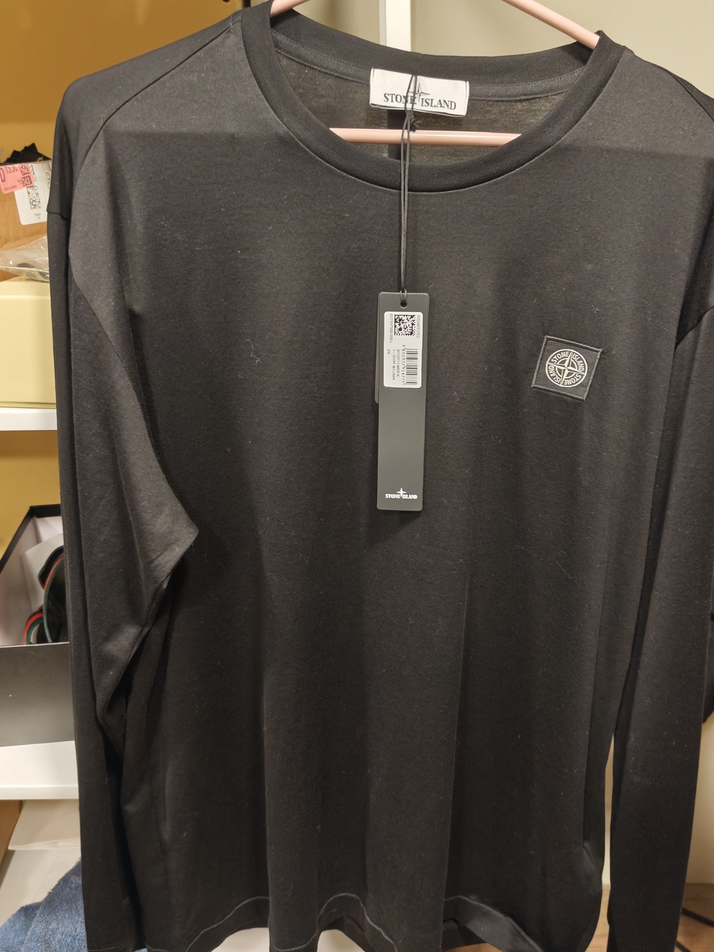 Stone Island Black Long Sleeve Crew Neck with Logo Patch